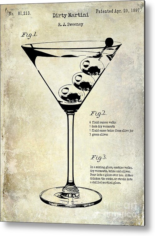 Martini Metal Print featuring the photograph 1897 Dirty Martini Patent #2 by Jon Neidert