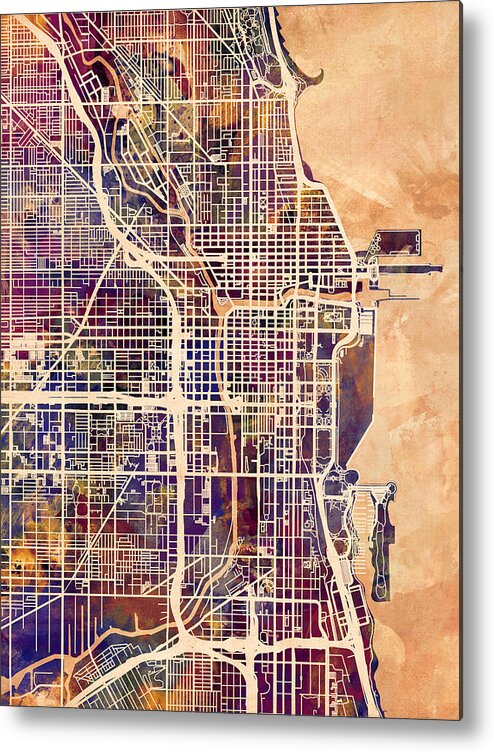 Chicago Metal Print featuring the digital art Chicago City Street Map by Michael Tompsett