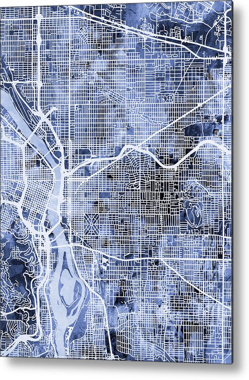 Portland Metal Print featuring the digital art Portland Oregon City Map #2 by Michael Tompsett