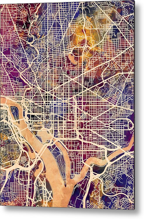 Street Map Metal Print featuring the digital art Washington DC Street Map by Michael Tompsett