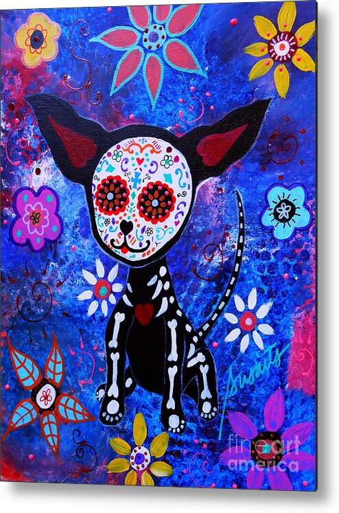 Dog Metal Print featuring the painting Chihuahua Day Of The Dead #5 by Pristine Cartera Turkus