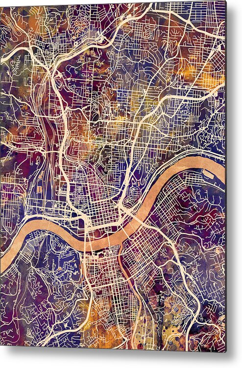 Cincinnati Metal Print featuring the digital art Cincinnati Ohio City Map #3 by Michael Tompsett
