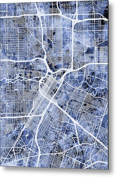 Street Map Metal Print featuring the digital art Houston Texas City Street Map #3 by Michael Tompsett