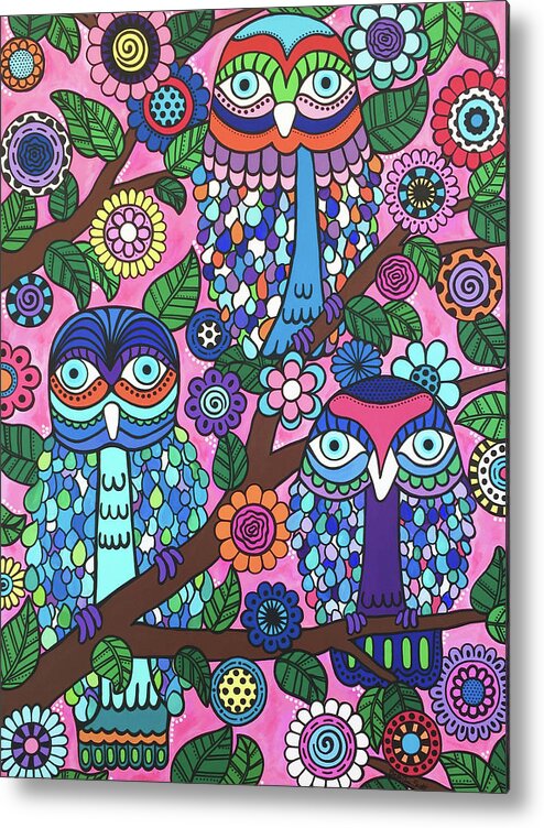 Owls Metal Print featuring the painting 3 Owls by Beth Ann Scott