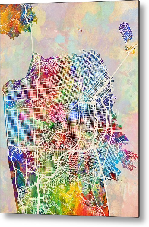 San Francisco Metal Print featuring the digital art San Francisco City Street Map #3 by Michael Tompsett