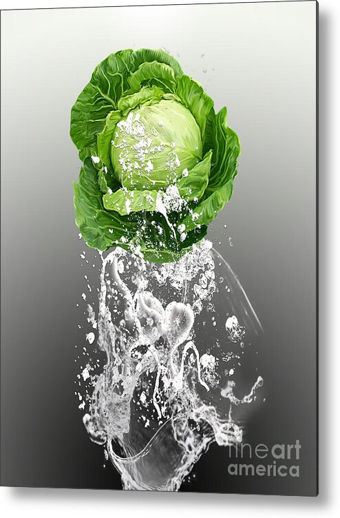 Cabbage Art Mixed Media Metal Print featuring the mixed media Cabbage Splash #4 by Marvin Blaine