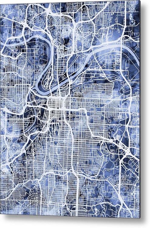 Kansas City Metal Print featuring the digital art Kansas City Missouri City Map #4 by Michael Tompsett