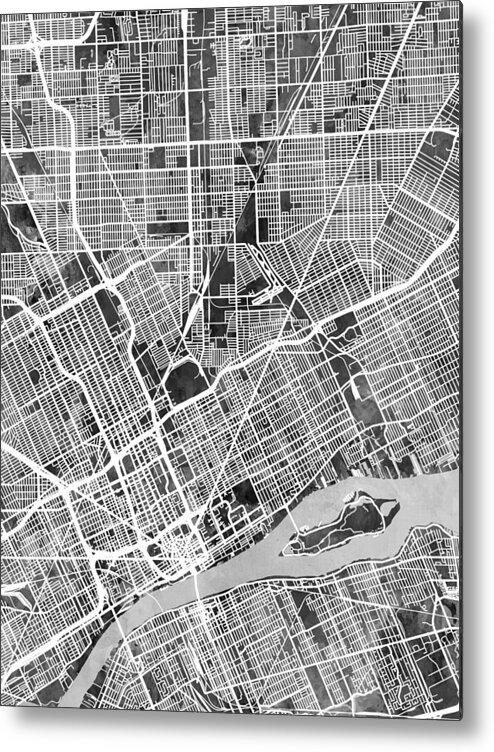 Detroit Metal Print featuring the digital art Detroit Michigan City Map #5 by Michael Tompsett