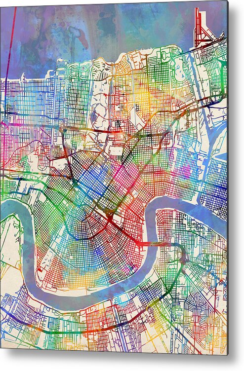Street Map Metal Print featuring the digital art New Orleans Street Map #5 by Michael Tompsett