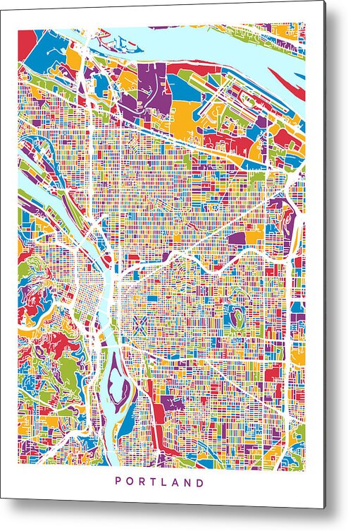 Portland Metal Print featuring the digital art Portland Oregon City Map by Michael Tompsett