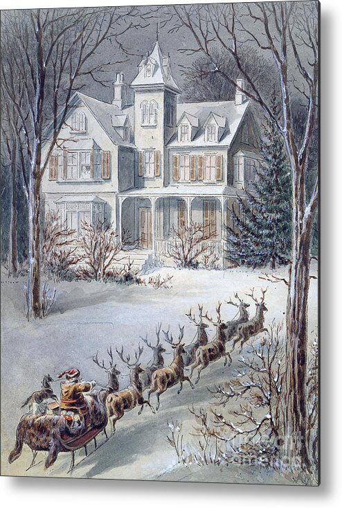 Santa Metal Print featuring the painting Christmas Card by American School