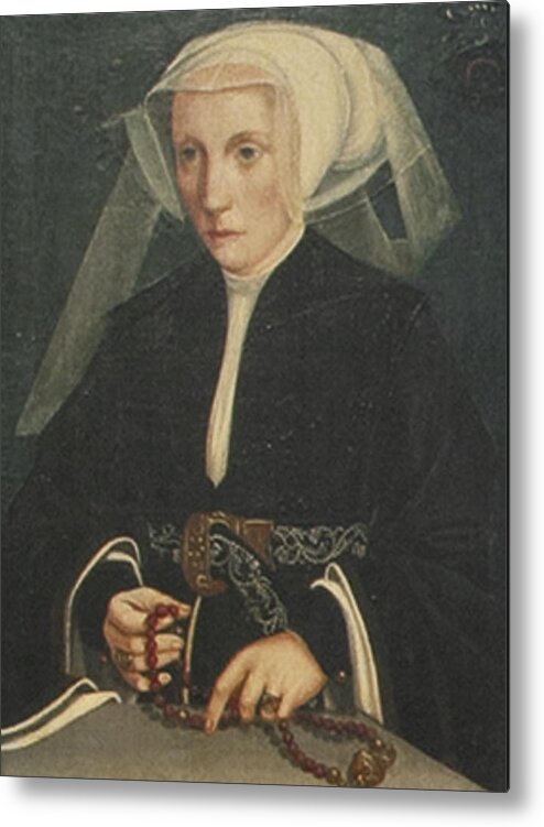 Follower Of Barthel Bruyn Metal Print featuring the painting Portrait Of A Lady Holding A Rosary #6 by MotionAge Designs