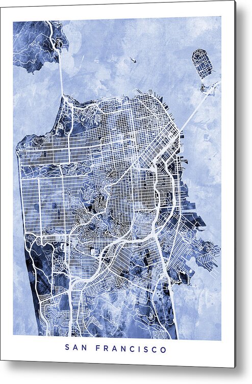 San Francisco Metal Print featuring the digital art San Francisco City Street Map #7 by Michael Tompsett
