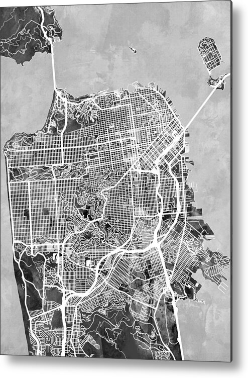 San Francisco Metal Print featuring the digital art San Francisco City Street Map #8 by Michael Tompsett