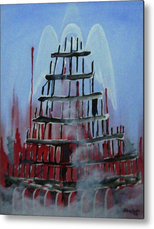 Angel Taking The Blood Of Inocent People. Metal Print featuring the painting 9-11 by Jorge Parellada