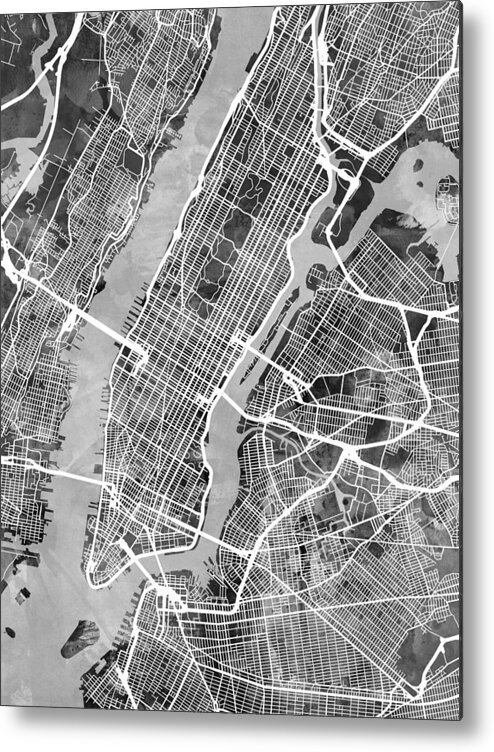 New York Metal Print featuring the digital art New York City Street Map #9 by Michael Tompsett