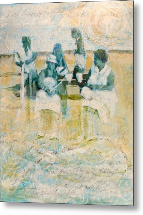 Family Metal Print featuring the mixed media A Day at the Beach by Cora Marshall