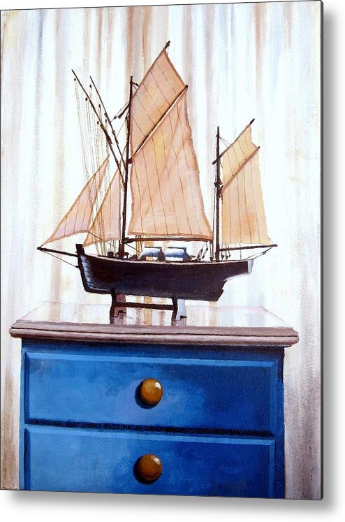 Fishing Boat Metal Print featuring the painting A Fishin Boat Right outside of Delacroix by Tim Johnson