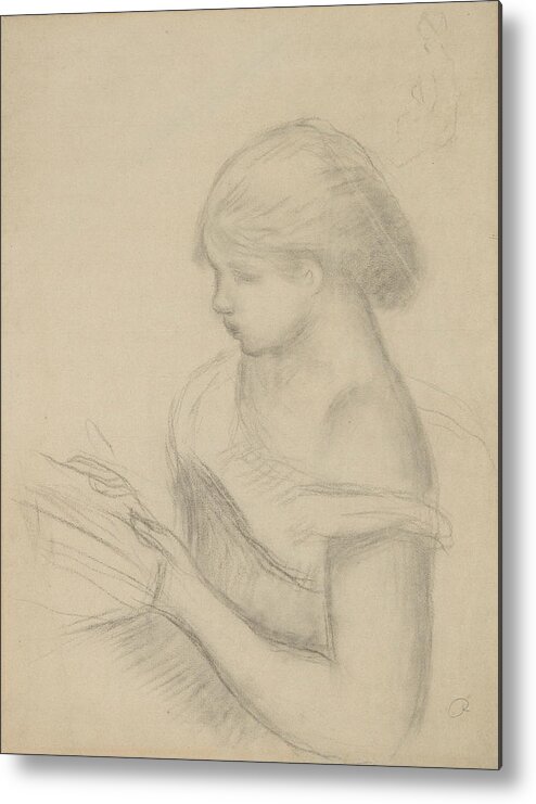 19th Century Art Metal Print featuring the drawing A Girl Reading by Auguste Renoir