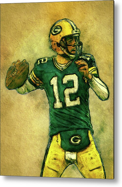 Aaron Metal Print featuring the painting Aaron Rodgers Green Bay Packers by Jack Zulli