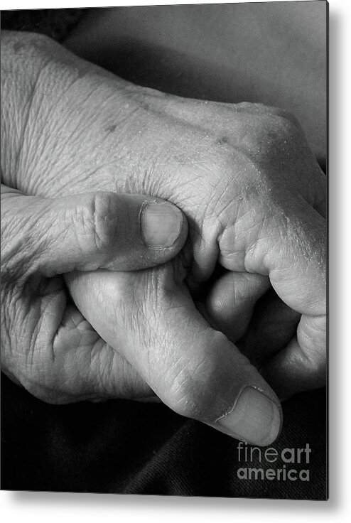 Black And White Metal Print featuring the photograph Aging Together by Nina Silver