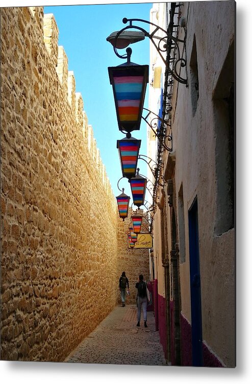 Architecture Metal Print featuring the photograph Alleyway with rainbow lanterns by Jarek Filipowicz