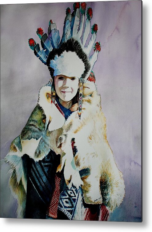 American Metal Print featuring the painting American Indian Girl by Jelly Starnes