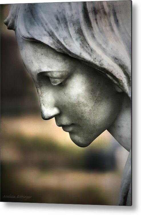 Angel Metal Print featuring the photograph Angel of Mercy, Cemetery Angel Profile Closeup by Melissa Bittinger