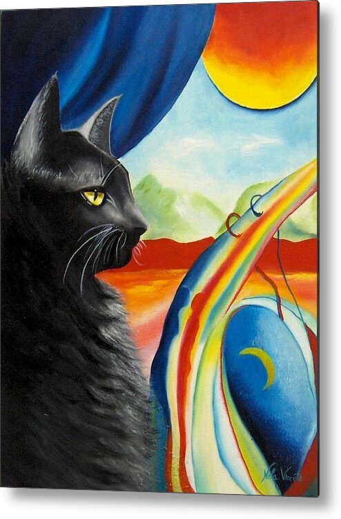 Surreal Cat Metal Print featuring the painting Any Time by Nela Vicente