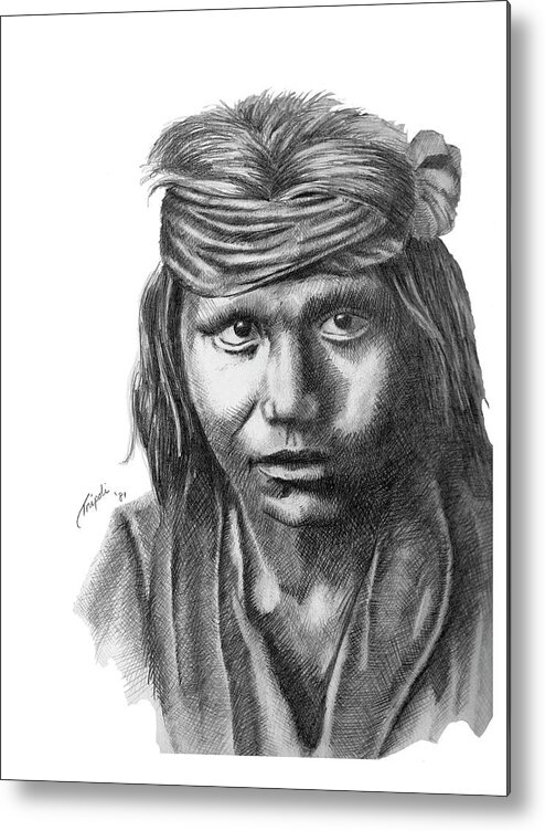 Pencil Drawing Metal Print featuring the drawing Apache Boy by Lawrence Tripoli