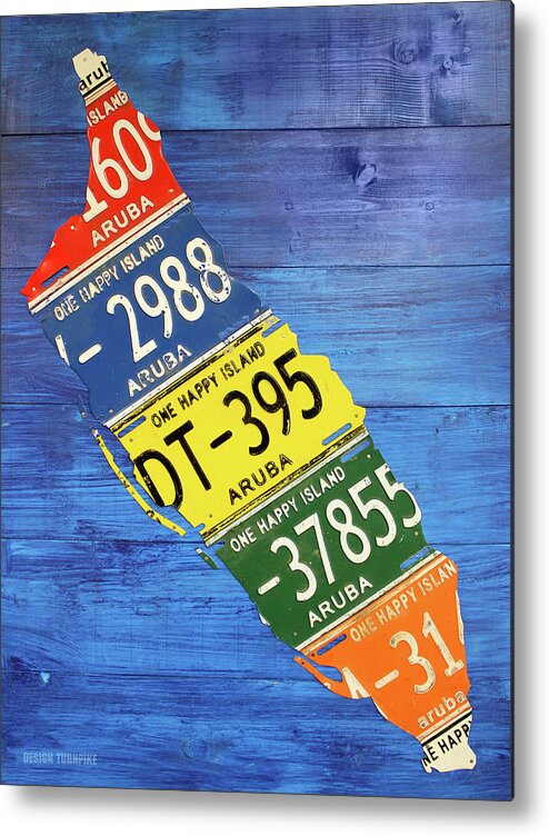 Aruba Metal Print featuring the mixed media Aruba License Plate Map by Design Turnpike by Design Turnpike