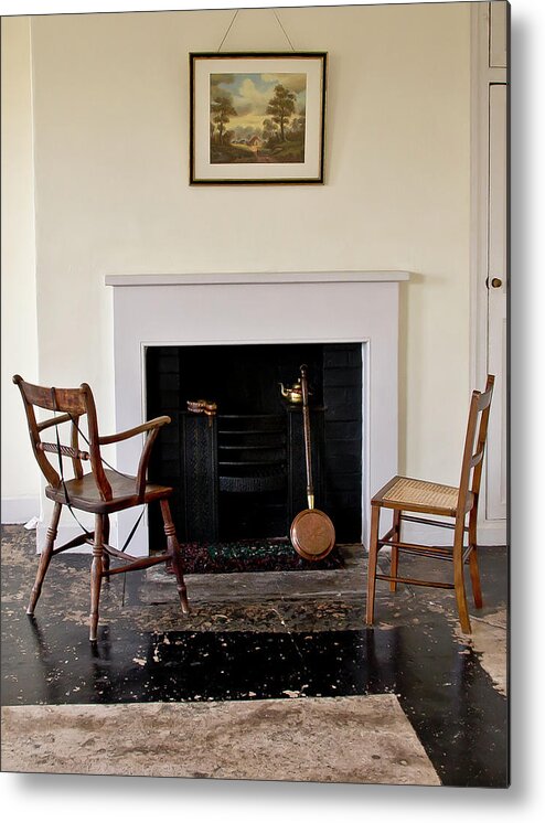 Fireplace Metal Print featuring the photograph At the cold fireplace. by Elena Perelman