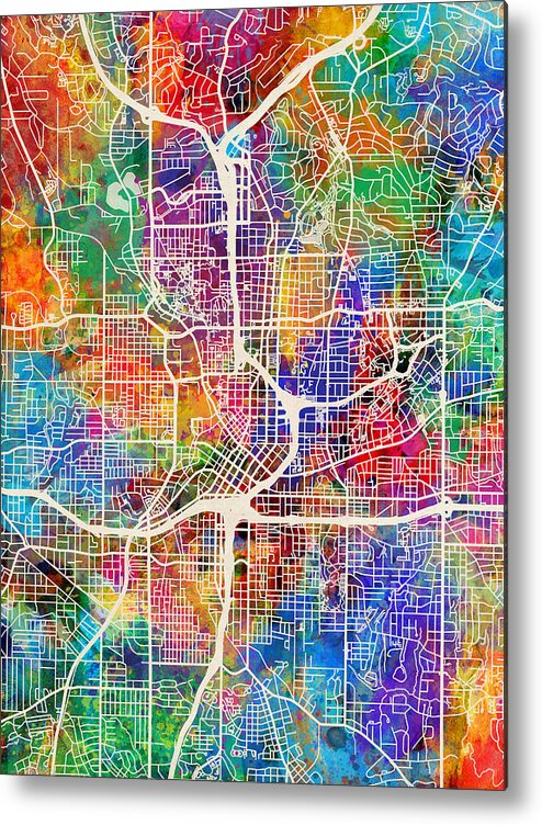 Street Map Metal Print featuring the digital art Atlanta Georgia City Map by Michael Tompsett
