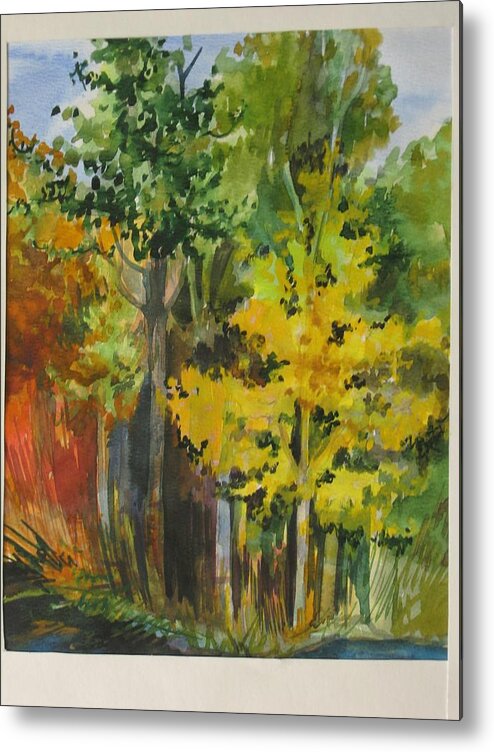Landscape Metal Print featuring the painting Autumn day by Anna Duyunova
