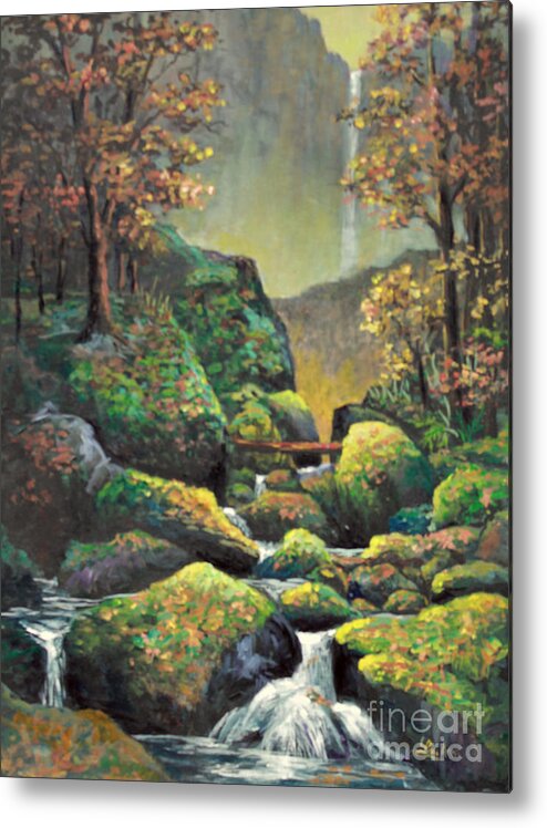Autumn Waterfalls Metal Print featuring the painting Autumn Waterfalls by Lou Ann Bagnall