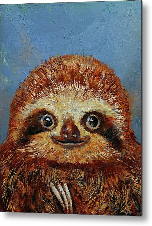 Fun Metal Print featuring the painting Baby Sloth by Michael Creese