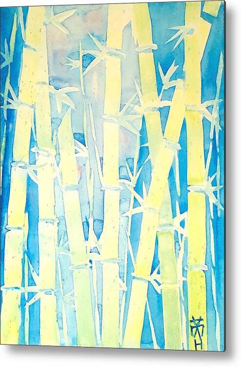 Bamboo Metal Print featuring the painting Bamboo in the blue by Wonju Hulse