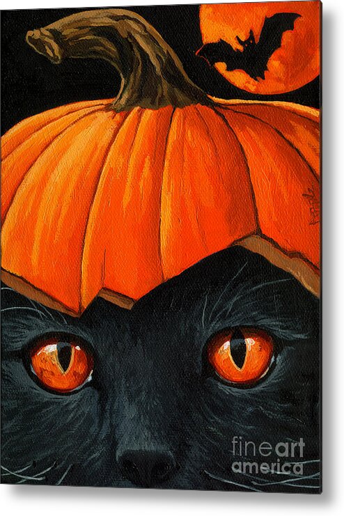 Black Cat Metal Print featuring the painting Bats in the Belfry by Linda Apple