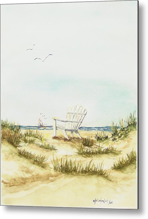 Beach Chair Relaxing Chair Dune Metal Print featuring the painting Beach Chair by Miroslaw Chelchowski