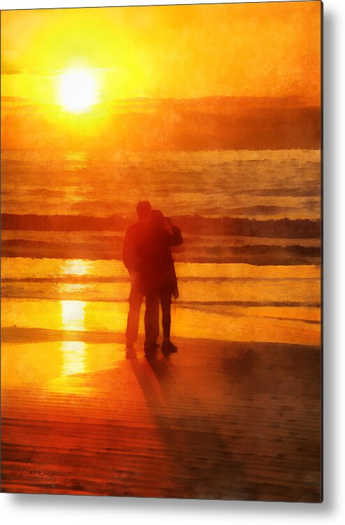 Sun Metal Print featuring the digital art Beach Sunrise Love by Frances Miller