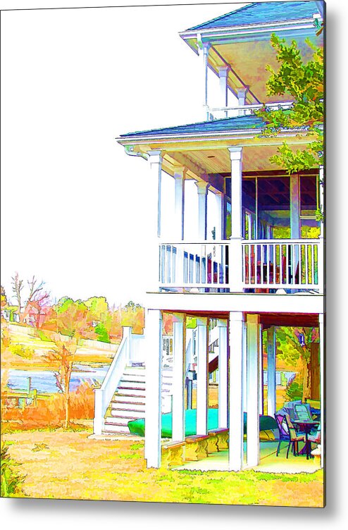 Suburban Metal Print featuring the painting Beautiful waterfront home by Jeelan Clark