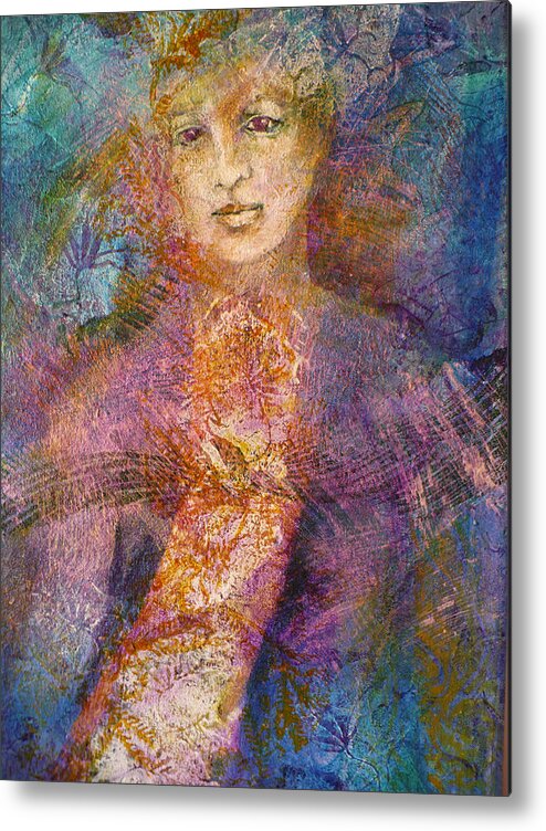 Figurative Metal Print featuring the painting Becoming the Flower by Sue Reed