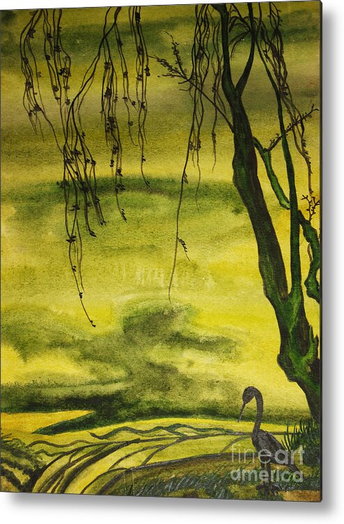 Picture Metal Print featuring the painting Bird and tree by Irina Afonskaya