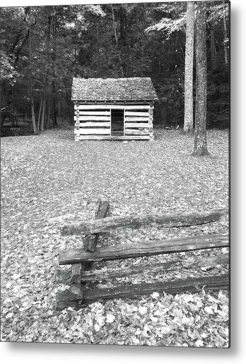 Cades Cove Metal Print featuring the photograph Black And White Cabin by Phil Perkins