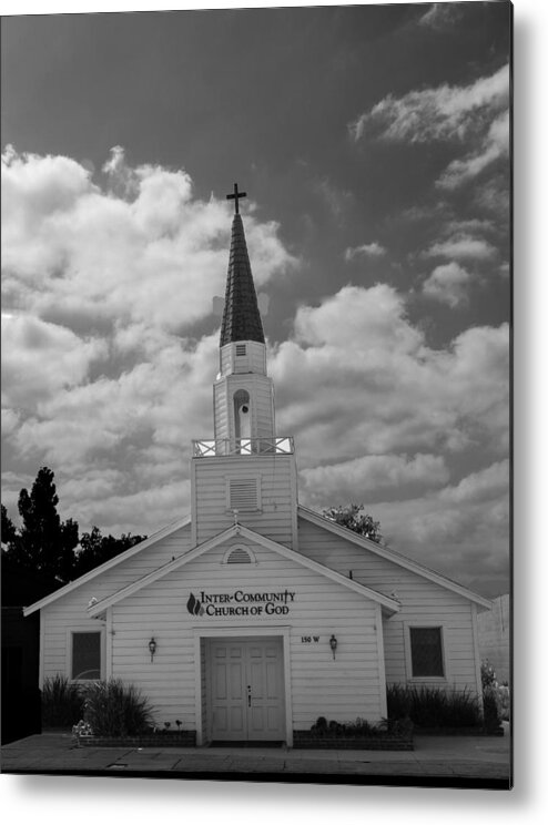 Church Metal Print featuring the photograph Black and White Church by Robert Hebert