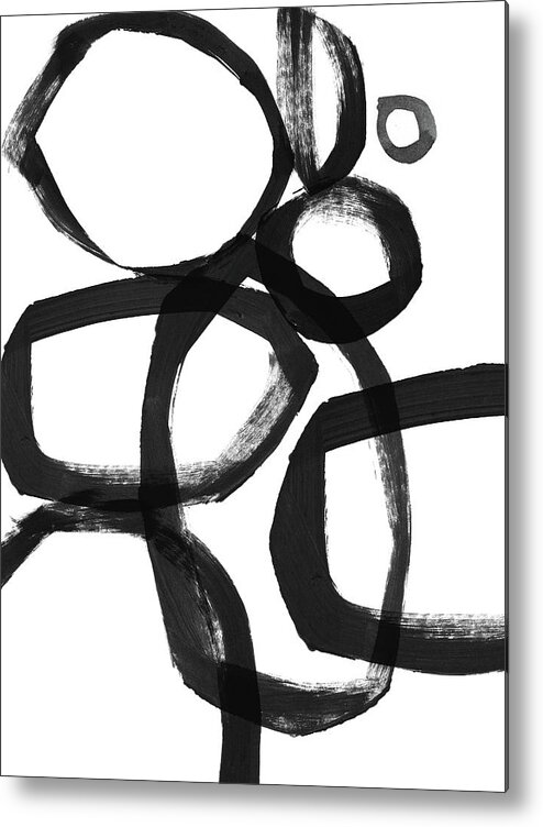 Abstract Metal Print featuring the painting Black Brushstroke Circles 2- Art by Linda Woods by Linda Woods