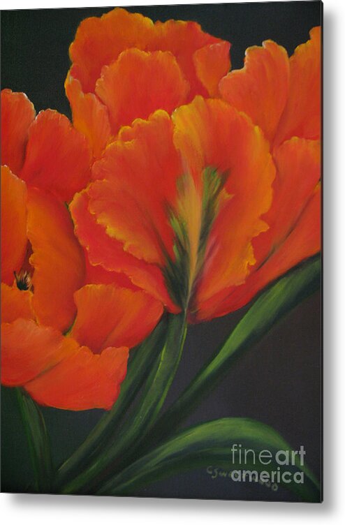 Tulips Metal Print featuring the painting Blaze of Glory by Carol Sweetwood