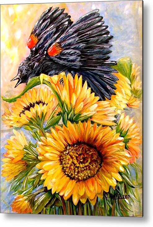 Redwing Metal Print featuring the painting Blending In by Carol Allen Anfinsen
