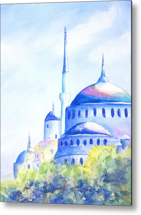 Mosque Metal Print featuring the painting Blue Mosque Istanbul Turkey by Carlin Blahnik CarlinArtWatercolor