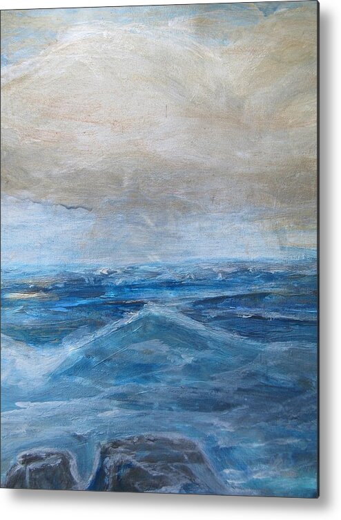 Ocean Metal Print featuring the painting Blue Ocean with Rocks by Denice Palanuk Wilson